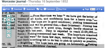 1852i 16th September Worcester Journal - Reports on Hop crops