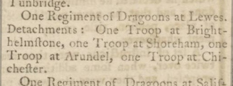 1769 11th February Kentish Gazette reorganisation of troops