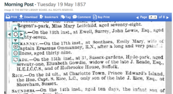 1857eg 19th May Morning Post Death announcements