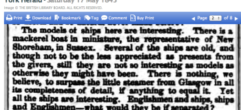 1845e 17 May York Herald re exhibits in model room of a bazaar