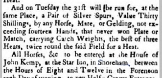 1761 Shoreham Races 8th June and16th August Sussex Advertiser