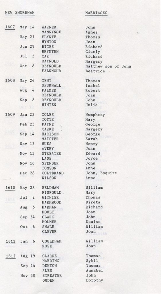 New Shoreham Marriages