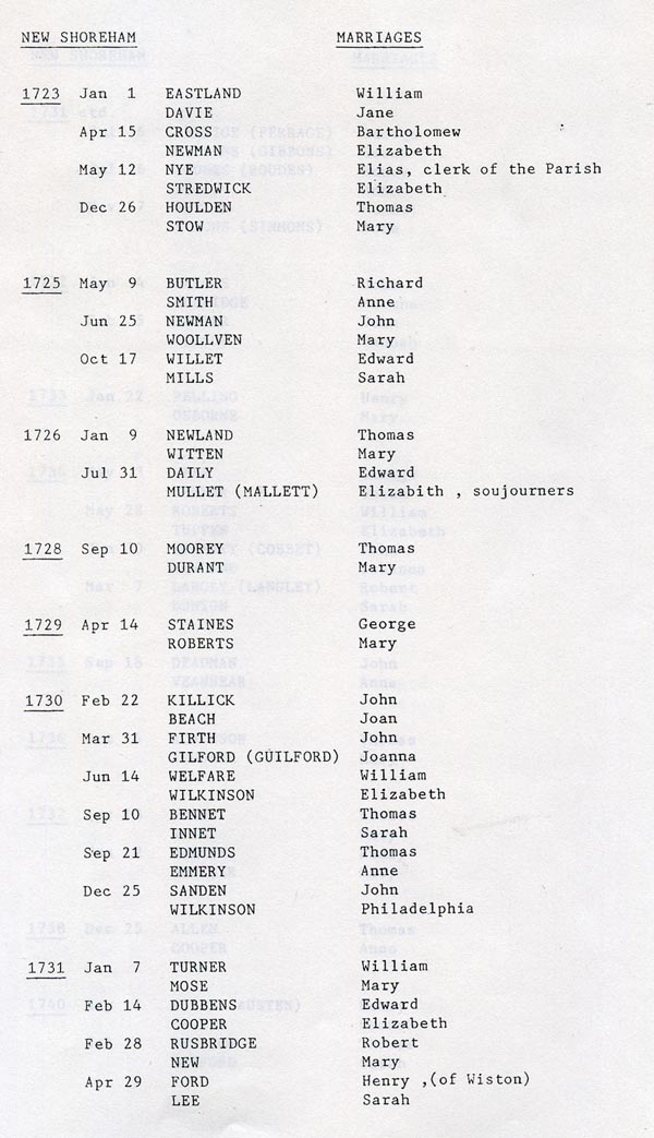 New Shoreham Marriages