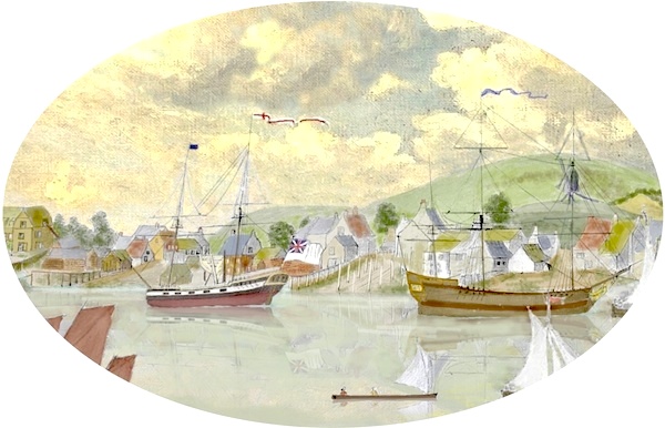 SBS8 Royal Navy and merchant vessels by the shipyards at Shoreham (from Captain John Butler's 1780's drawing) 