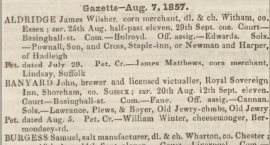 Description: Macintosh HD:Users:rogerbateman:Desktop:Royal Sovereign:Perry's Bankrupt Gazette 8th August 1857 .jpg