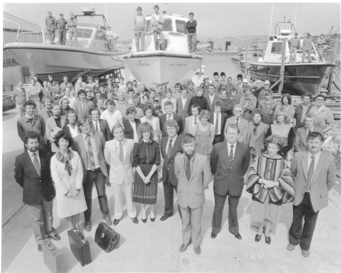 Macintosh HD:Users:rogerbateman:Desktop:RAMUS :Watercraft 3a Watercraft employees photo commemorating the Queen's Award 1982.jpg