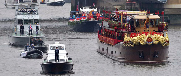 Macintosh HD:Users:rogerbateman:Desktop:RAMUS :Watercraft 4b Watercraft designed P20's escorting the Queens Barge during the Jubilee Pageant up the Thames.jpg